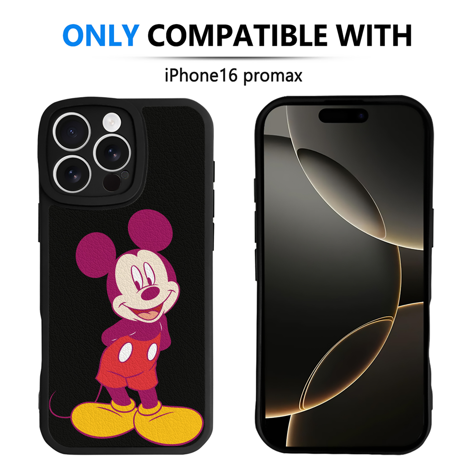 （画像用） ミッキーマウス Mickey Mouse 【iPhone 16シリーズ対応】シリコンスマホケース（レザー調） 材質：シリコン
